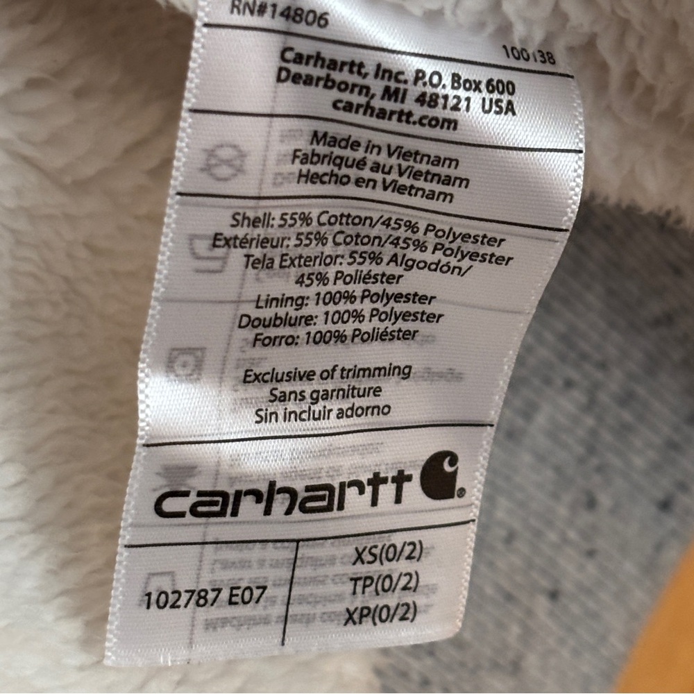 Carhartt relaxed Fit Sherpa Lined Full Zip Sweatshirt Hoodie Size XS - Picture 8 of 8